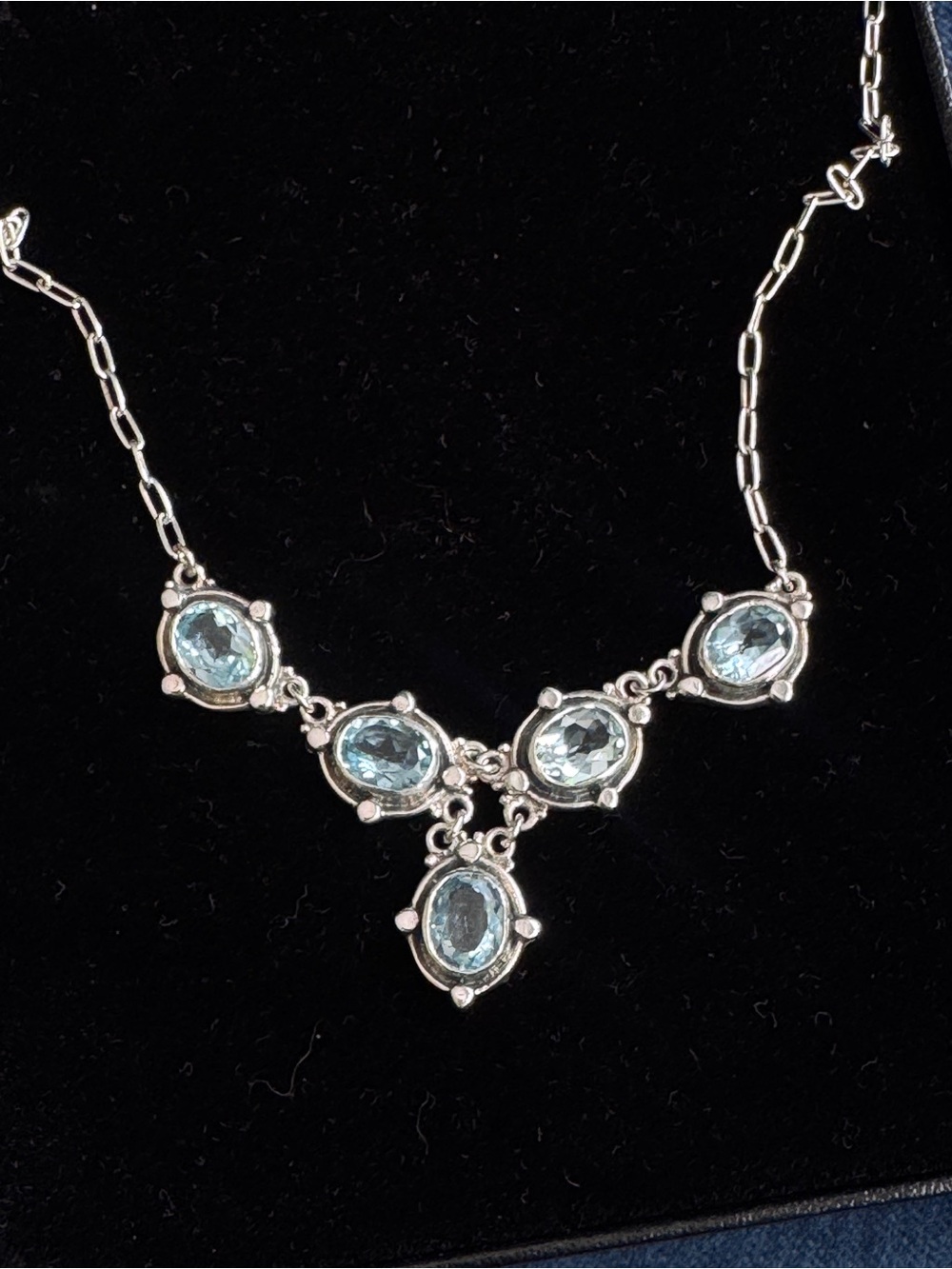 Vintage 925 Sterling Silver Blue Topaz or Aquamarine Necklace. - Picture 3 of 7
